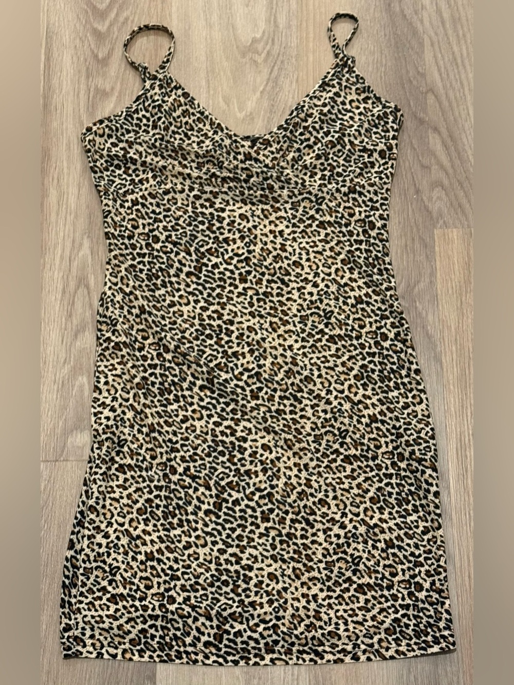 SHEIN s Small Leopard Print Mini Dress Cowl Neck Spaghetti Strap Bodycon Stretch